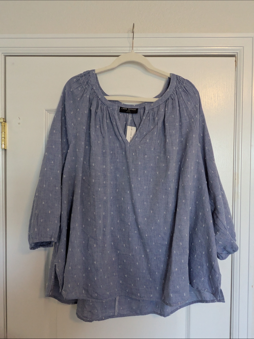 Lane Bryant Chambray Blue Dot Peasant Tunic